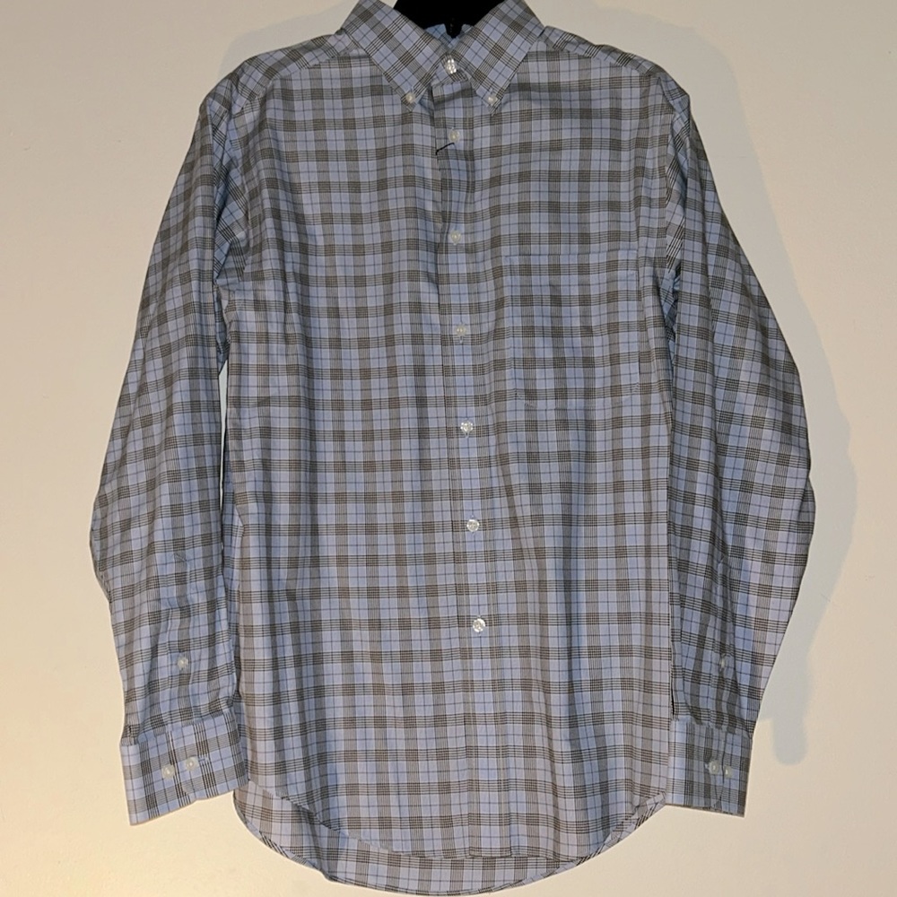 Light blue and black plaid button up shirt